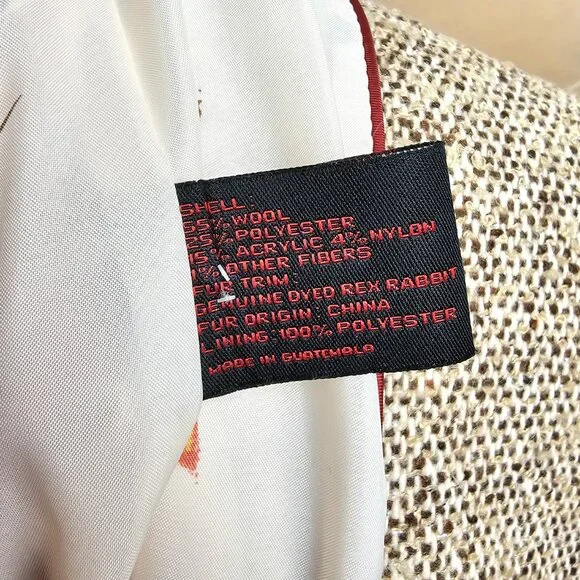 Via Spiga Wool Blend Tweed Coat Rex Rabbit Fur Trim Size 10 - Picture 16 of 16